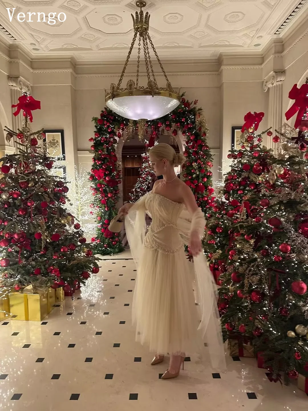 فستان سهرة من Verngo lvory من التول مزين بالترتر بكتف واحد على شكل حرف A فساتين حفلات ماكسي أنيقة للحفلات الراقصة حسب الطلب #2