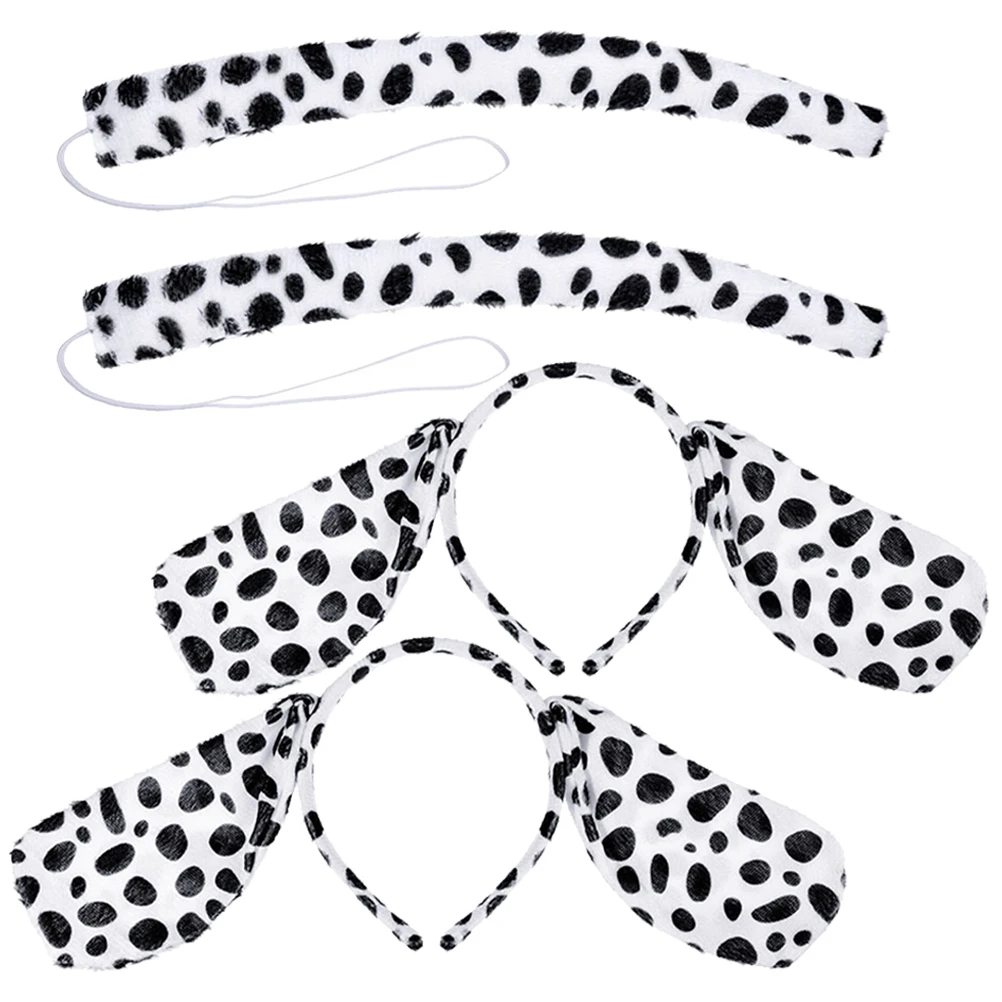 

4pcs Dalmatian Dog Headband Ears Tail Cosplay Animal Costume Party Festival Stage Reusable Spot Dog Hair Band Kids