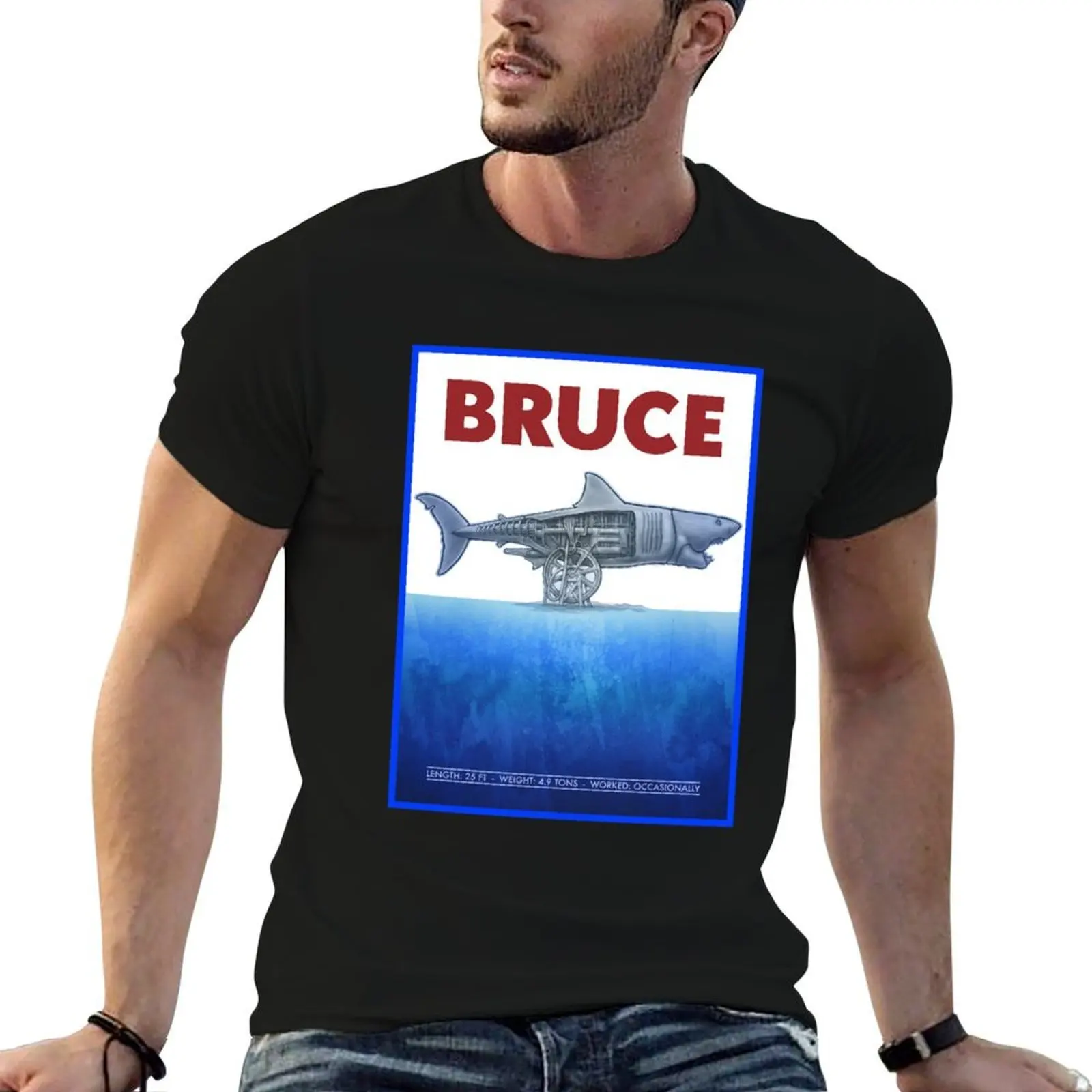 Jaws: Camiseta de Bruce el tiburón, camisetas con estampados, camisetas de estilo affliation, camisetas altas para hombre