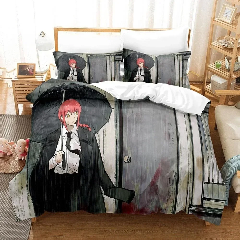 3D Print Anime Chainsaw Man Makima Bedding Set,Duvet Cover Bed Set Quilt Cover Pillowcase,King Queen Twin Size Boys Girls Adults