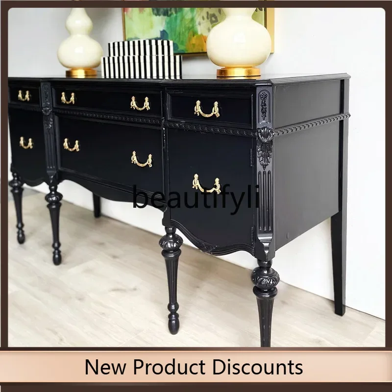 

1184French retro solid wood porch cabinet antique dining side cabinet living room decorative cabinet carving