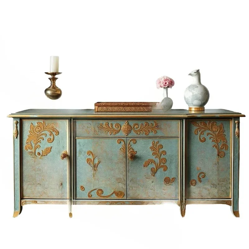 

French retro solid wood painted porch cabinet living room carved decorative cabinet household locker dining