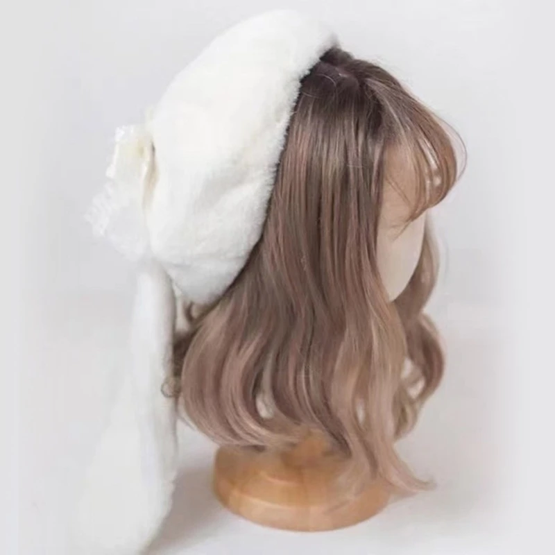 Furry Lop Rabbits Ear Caps for Teens And Women Windproof Plush Ushanka Hat Warm Trapper Hat for Winter Everyday Wear D5QB image 4