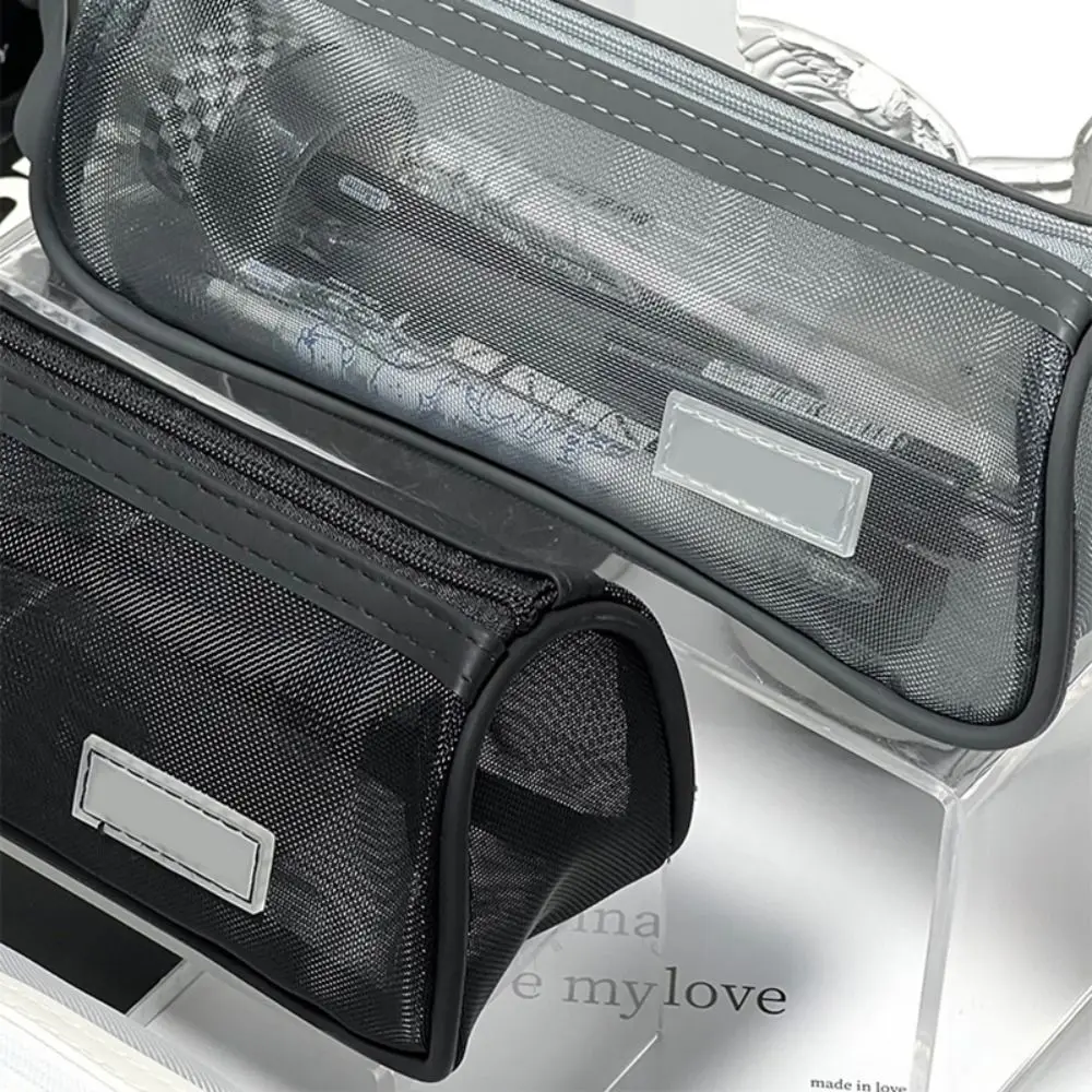 New Mesh Pen Bag U-shaped Stable Base Transparent Stationery Bag Large Capacity Stationery Organizer Students