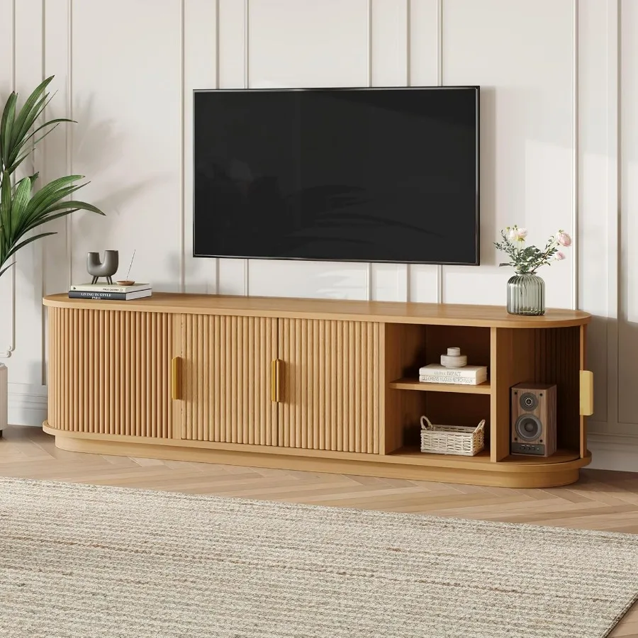 

70 TV Stand for 55/60/65/75inch TV Fluted Entertainment Center with Storage Cabinet Modern Media TV Console Table with Sliding