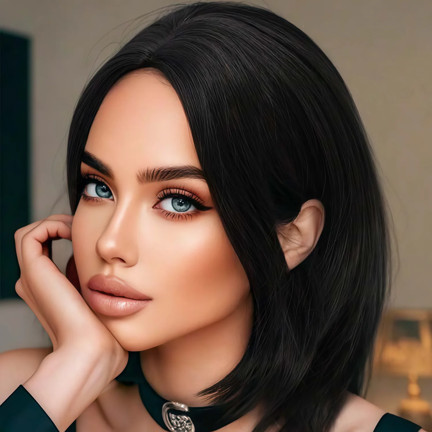 Parrucca corta Bob lunga fino alle spalle con spacco medio nero naturale Parrucca resistente al calore in fibra sintetica traspirante sottile a strati da 14 pollici