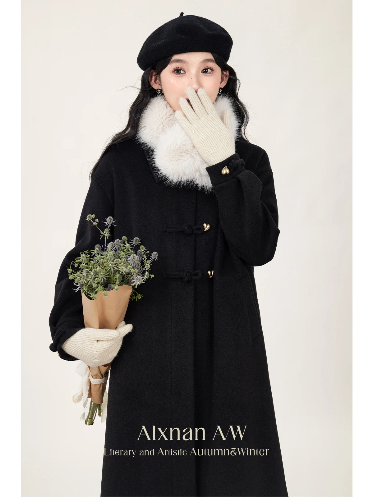 

Шерстяное пальто South Deer Bla Dance Song, однотонное, женское, осеннее, новинка 2025, с длинным воротником, прямого кроя, утепленное