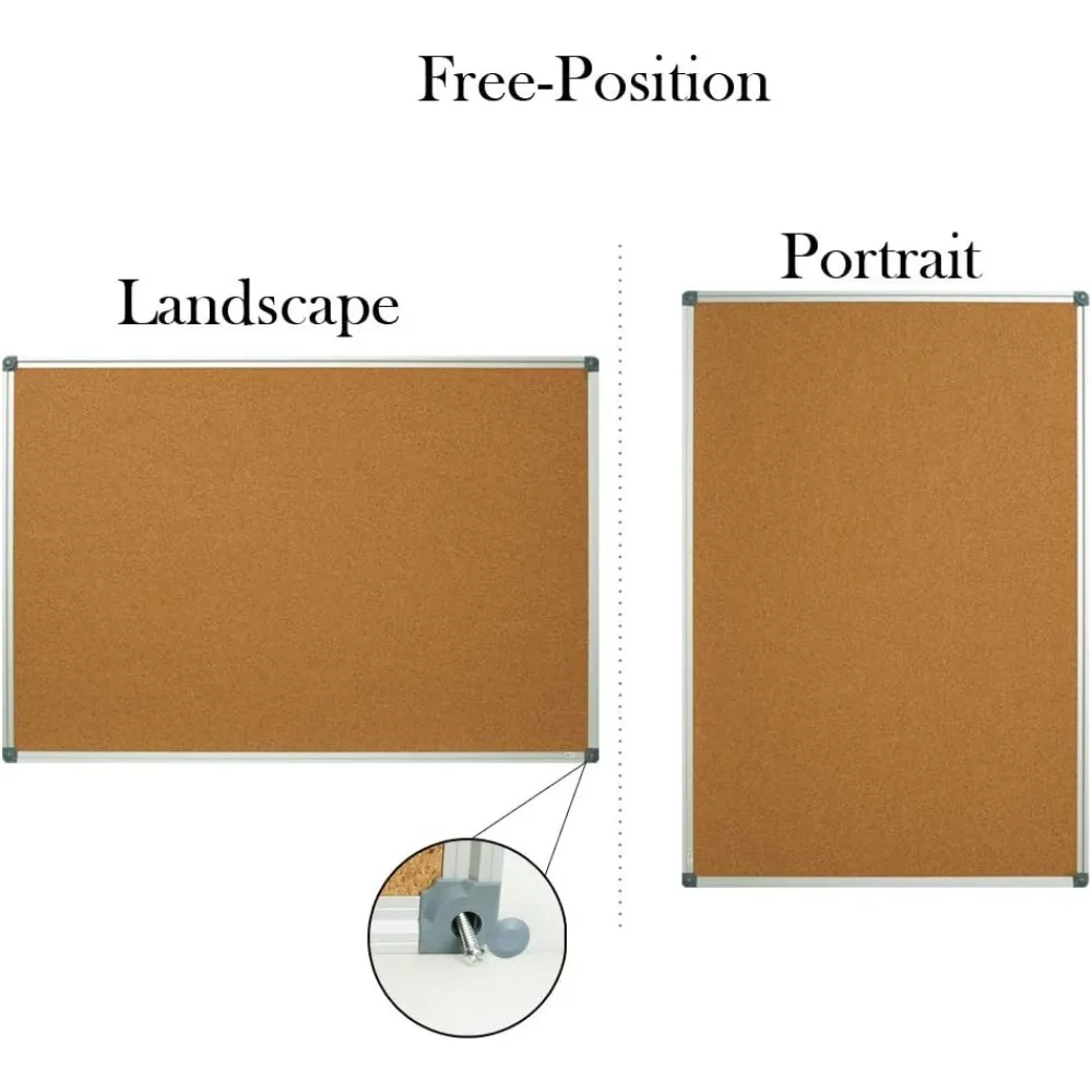 Bacheca in sughero bifacciale 36x24 pollici, cornice in alluminio montata a parete per presentazioni di messaggi per ufficio, casa, scuola
