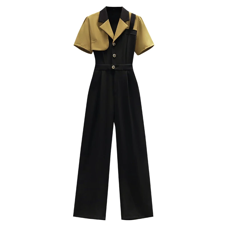 

Jumpsuit Women 2023 New Summer Short Sleeve Turn Down Collar Elegant Pants High Waist Casual Bodysuit Large Size Overalls Loose