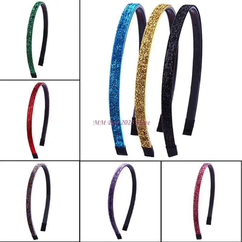 49me 8pcs نساء الفتيات ملونات عصابة رفيعة براقة بريق لا تقل عن الشعر