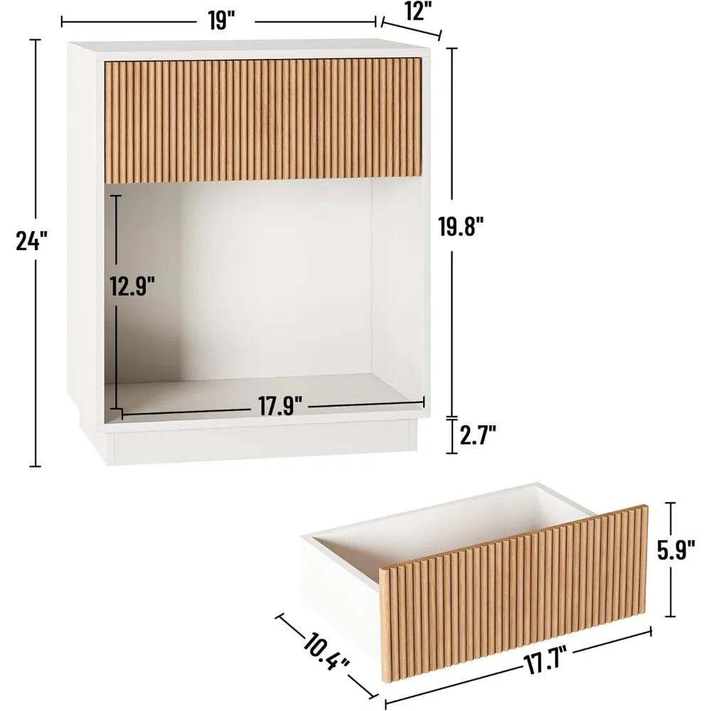 침실용 협탁 2개 세트, 서랍과 수납 선반이 있는 모던 침대 협탁, 중세기 스타일 나무 협탁