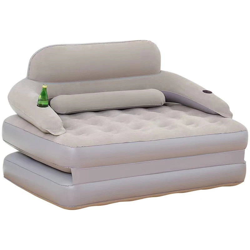 Inflatable lounger airbed sofa with moveable backrest and cupholder