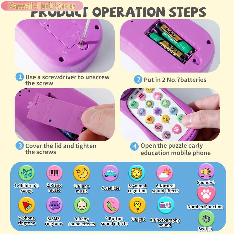 Simulazione del fumetto Flip Phone Musica educativa Telefono Giocattolo Educazione per bambini Voci precoci Giocattoli per regali per bambini