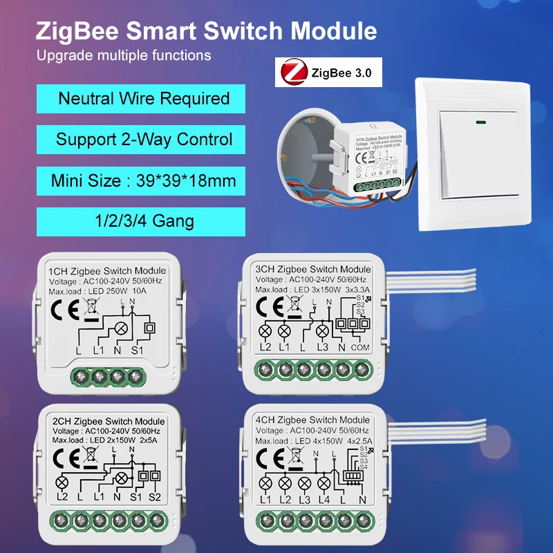 Tuya ZigBee 3.0 Switch Module Smart Light Switch 1 2 3 4 Gang Support 2 Way Control Works with Alexa Hey Google Gateway Required