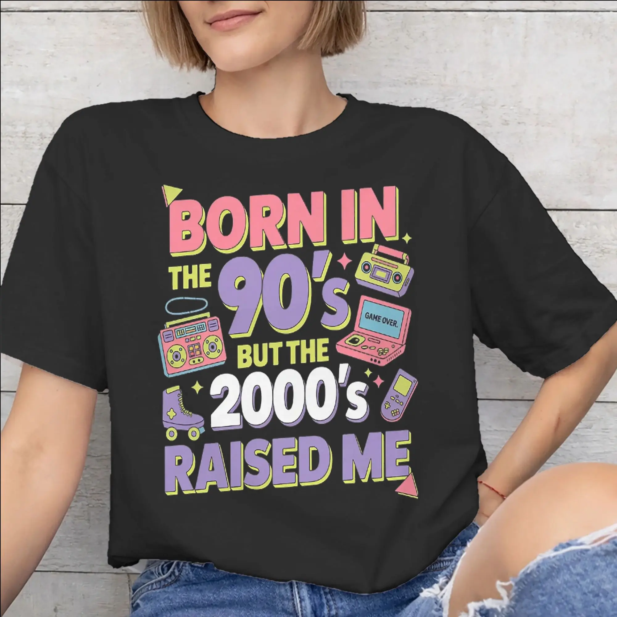 Born In The 80's Raised In The 90's Merch Men Women T Shirt 100% Cotton Tee Graphic Printing  T-shirt Clothing