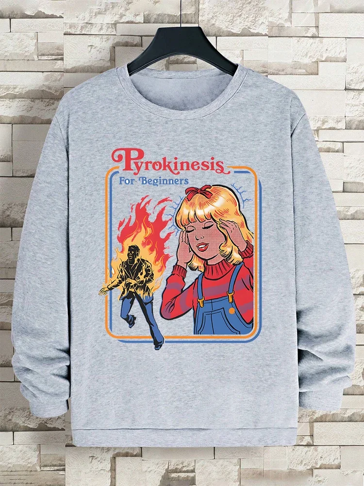 FUNNY Pyrokinesis for Beginners Print Men Women Hoodie Harajuku Sweatshirt Crewneck Cartoon Clothing Halloween Pullover Couple