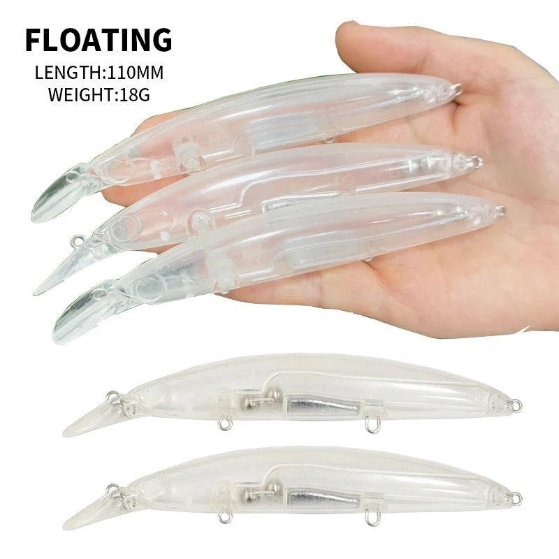 5pcs Minnow Blanks Unpainted Clear Body DIY Handmade 18g 110mm Floating Minnow Sea Fishing Tackle Equipment