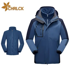 CHRLCK Men's 3 In 1 Thick Hiking Jacket Fleece Waterproof Winter Windbreaker Outdoor Warm Camping Jacket Men Windproof Coat