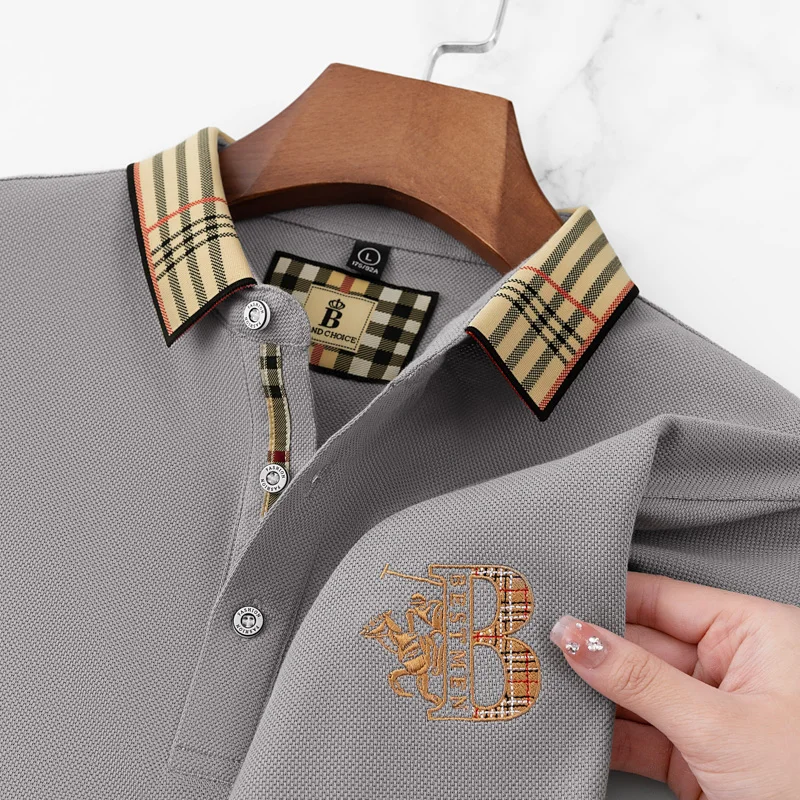Summer men's fashion casual short sleeved polo shirt high-end boutique embroidered top comfortable and breathable lapel T-shirt - Image 5