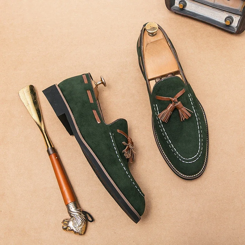 Mocassins à pampilles floquées pour hommes, chaussures formelles faites à la main, noir, vert, marron, bleu, taille d\'affaires 38-47