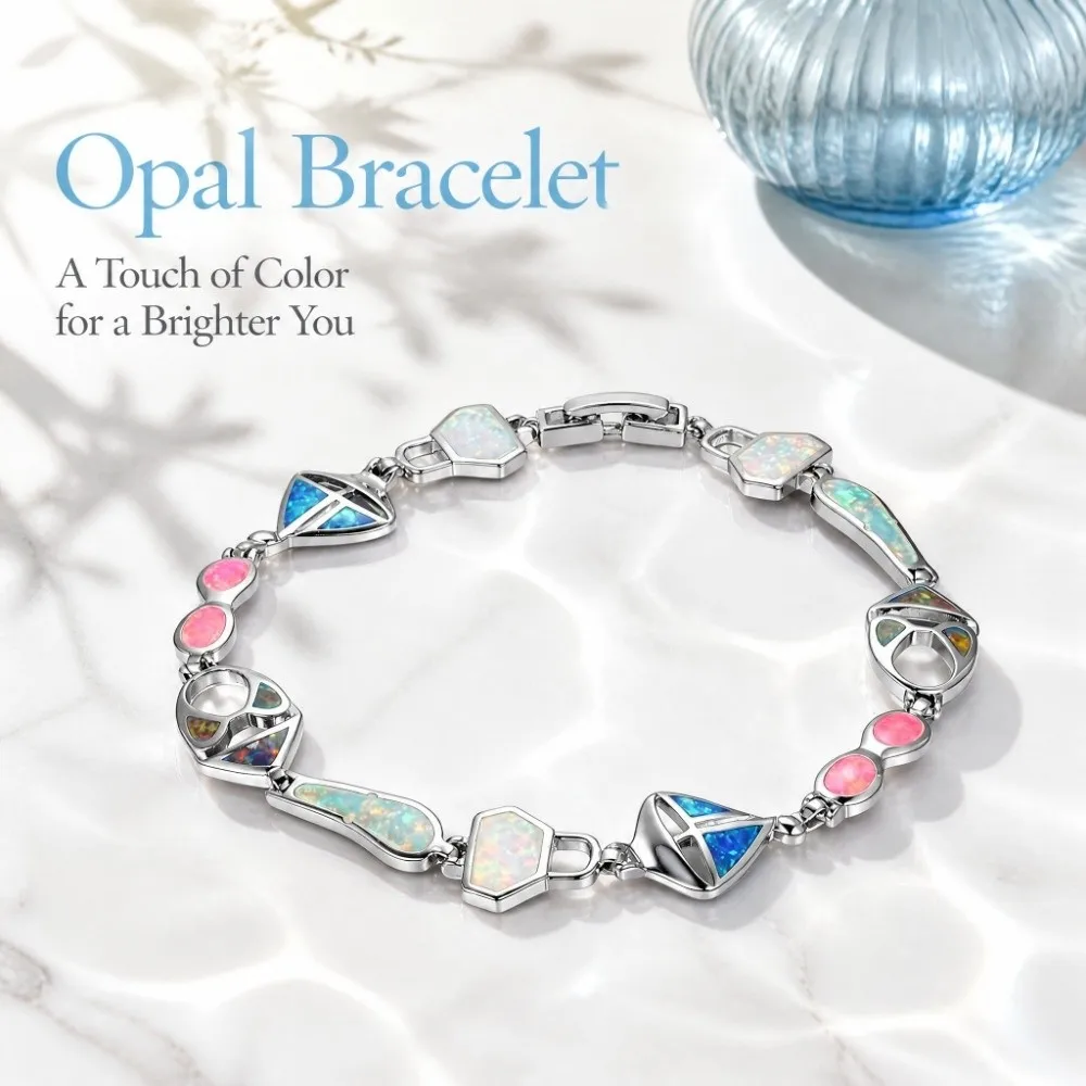 Unique Art Lab Created Opal Opal Bracelet Synthetic Opal Multi Shape Hand Chain Mixed Color Irregular Link Bracelet Jewelry Gift