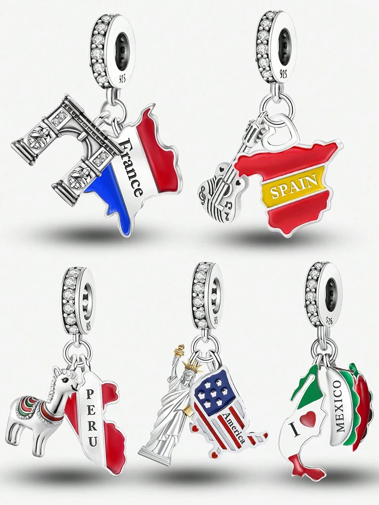 

Стерлингового Серебра 925, Радуга Альпака, глобальная серия путешествий, план, подвески, браслет, изготовление подарков высокого качества, ювелирные изделия