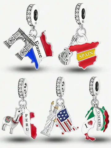 925 Sterling Silver Alpaca Rainbow Global Travel Series Plan Charms Bracelet Bangle Making Gift Of High Quality Fine Jewelry