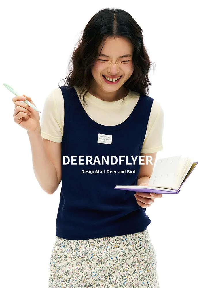 

Sweet Wine Pear Two-Piece Set Elastic Fit ort Sve Vest Ensemble Four Colors Versatile Wear Ladies' T-irt Ensemble