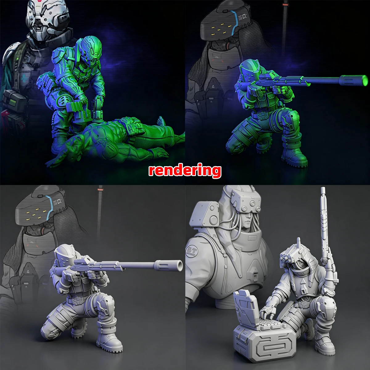 1/35/48 1/60 1/72 1/100 1/144 Modellbausatz 3D Harz Miniatur-Soldatenfiguren Diorama Unbemalt Cyberpunk Taktisches Team DIY – Detail 9