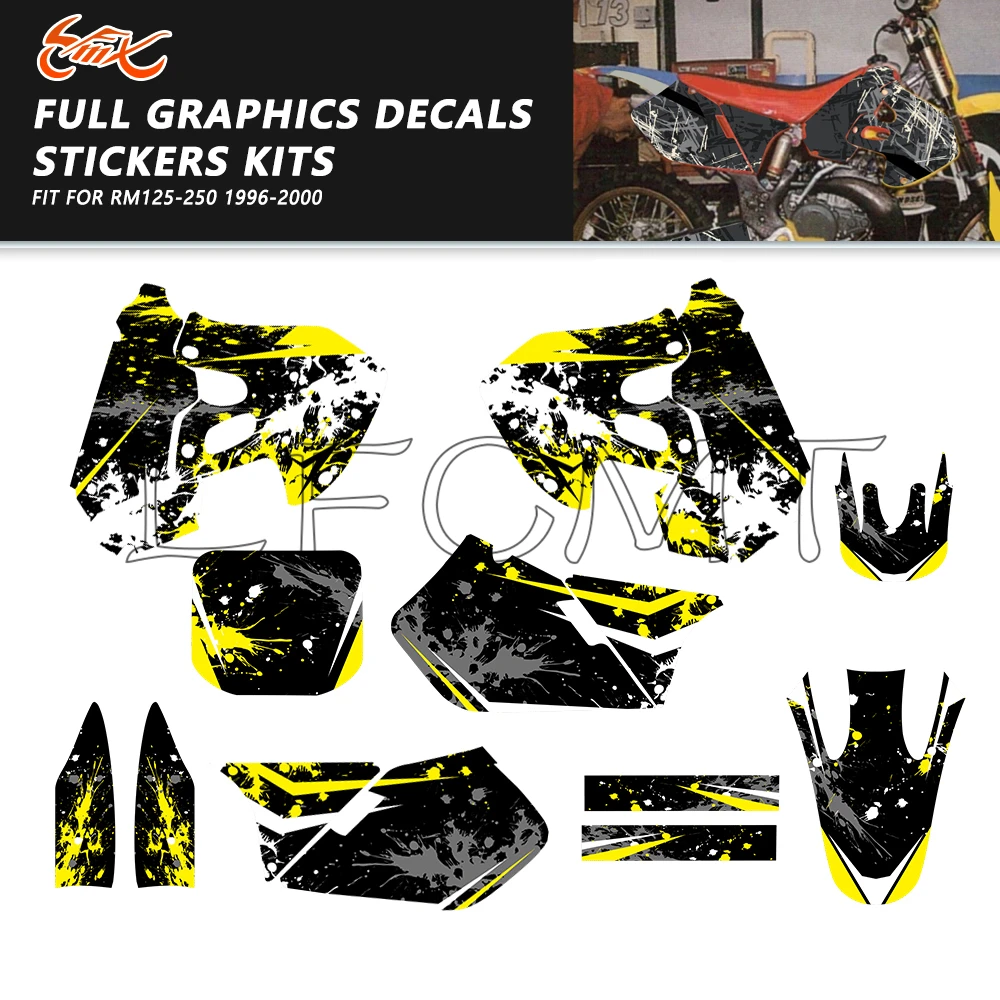 Juego completo de gráficos y pegatinas para carenado de motocicleta, compatibles con Suzuki RM125 RM250 RM 125 RM 250 1999 2000, número personalizado