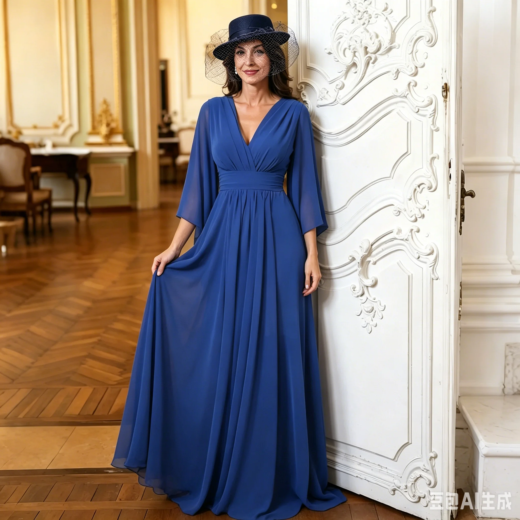 Grace Women's Wedding Party Attire Fashion Plunging Neckline Mother of the bride Dresses Chiffon Cape sleeves 2026 Customized
