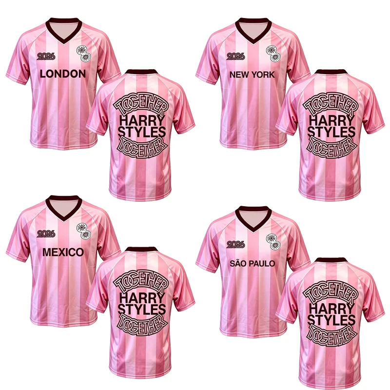 2026 New HarryStyles Together Tour Pink Soccer Jersey MEN WOMEN Shirt Arrivals Shirts Summer V-neck BreathableMesh Unisex TOP