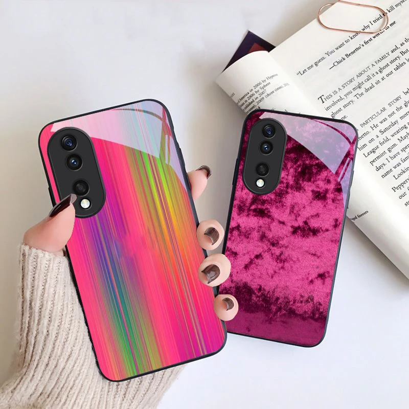 Pink marble texture image For Honor X6 X9c X9 X6b X8a X8 X9b X5b Plus X8b 30 Pro+ 50 Pro 70 90 200 Lite Black Glass Phone Case