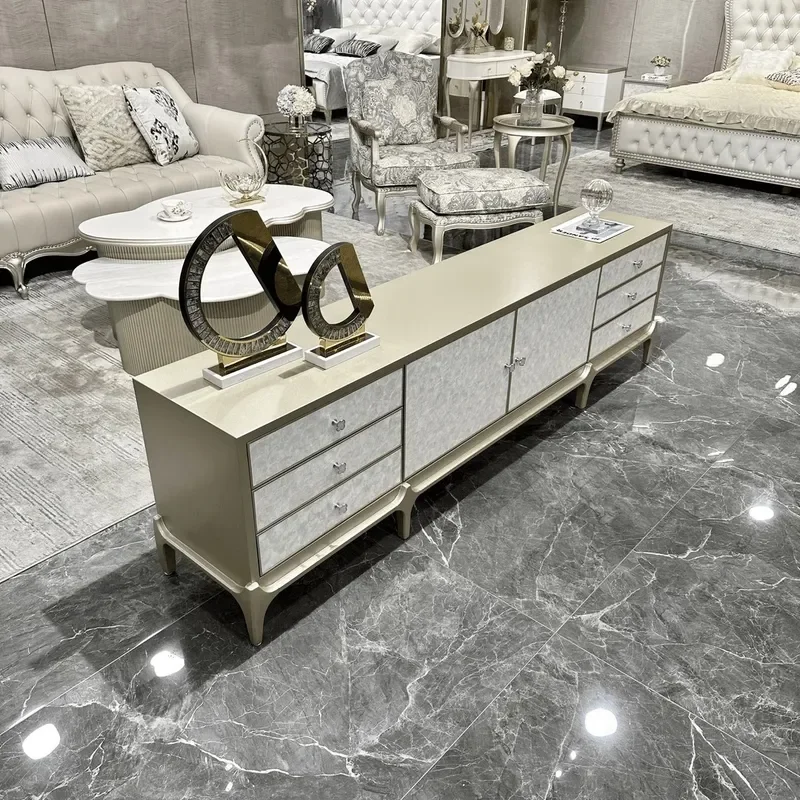 for American Light Luxury Modern Simple Natural Solid Wood Shell Six Pump TV Cabinet