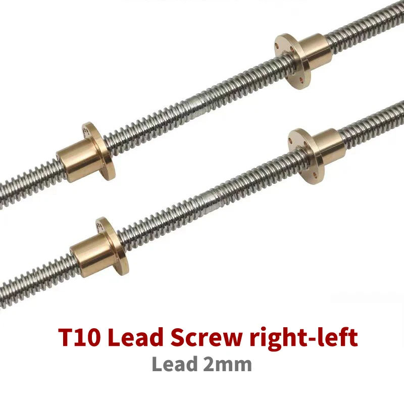 304 stainless steel  T10 Lead Screw right-left length100-1000mm OD10mm Lead 2mm with Nuts Brass H Flange Nut for 3D Printer part