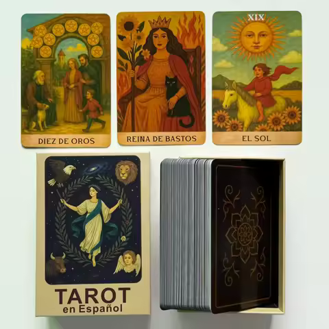 Spanish Tarot Deck, 78 Tarot Cards for Beginners with PDF Guidebook, Future Decision &amp; Divination Game, 12x8cm，Card Games