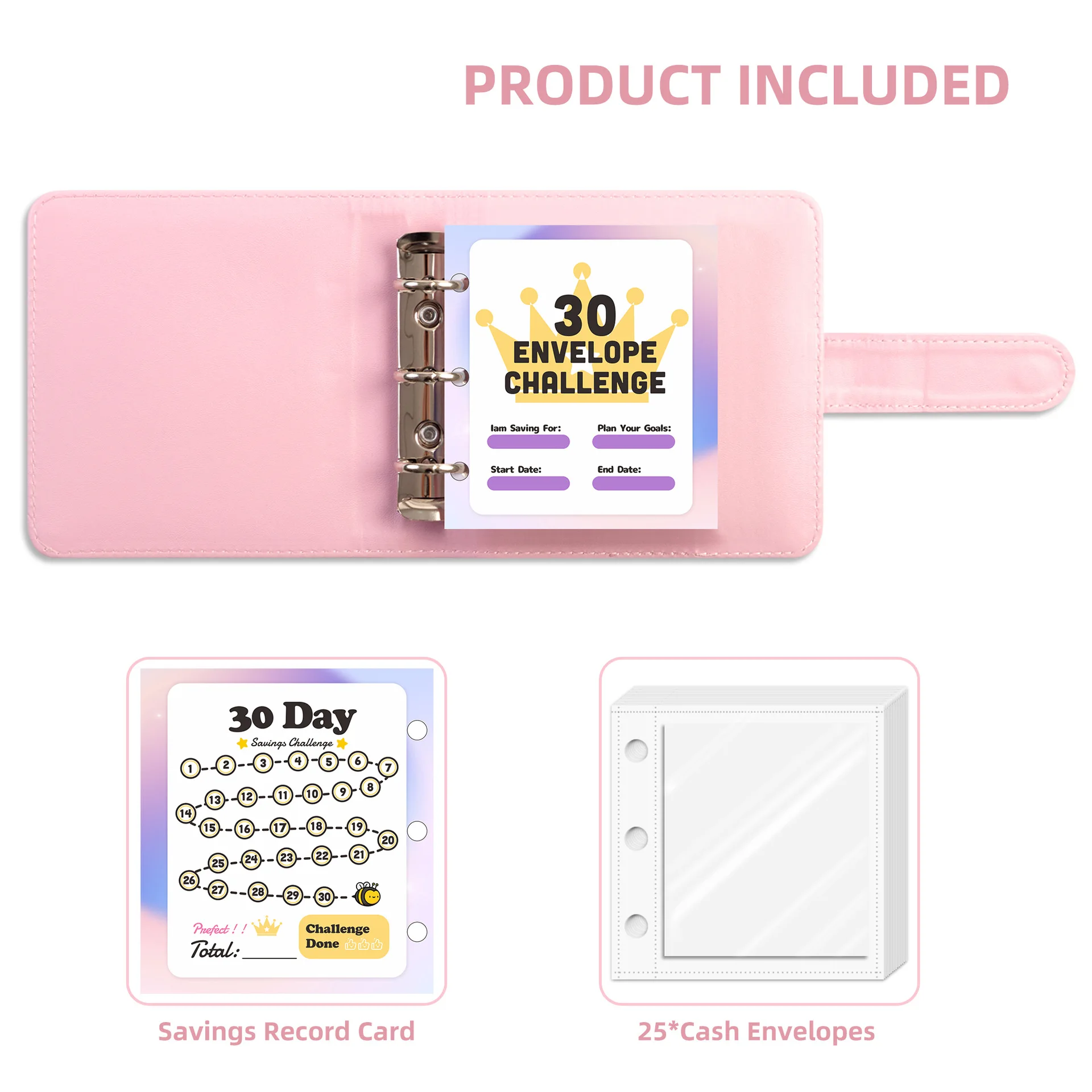 30 busta sfida risparmia denaro fogli mobili risparmio libro sfida busta contanti libro Budget Binder Note notebook Planner