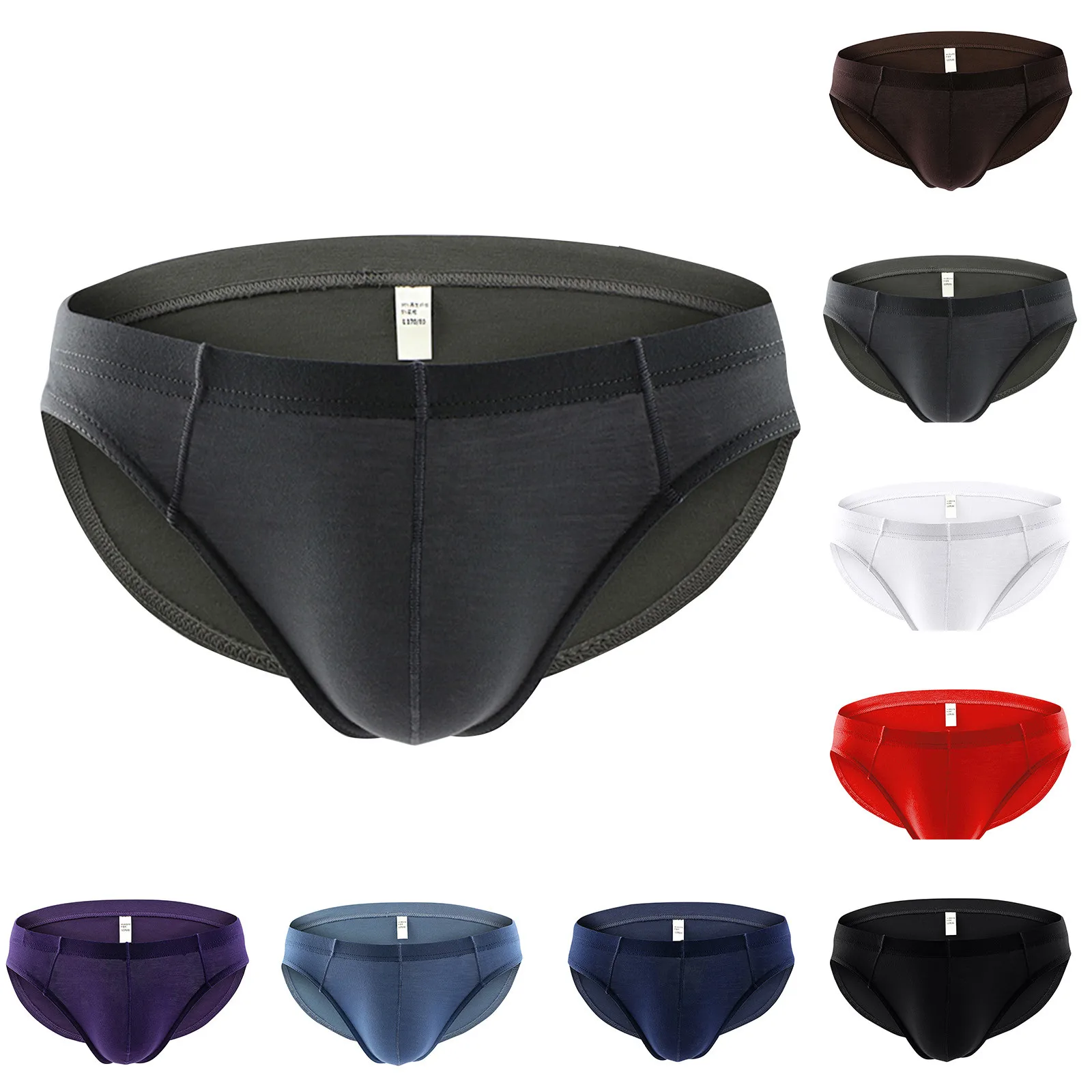 2024 New Men'S Underwear Low Waist Solid Color Sexy U Protruding Briefs Comfortable Breathable Elastic Fitting Underpants