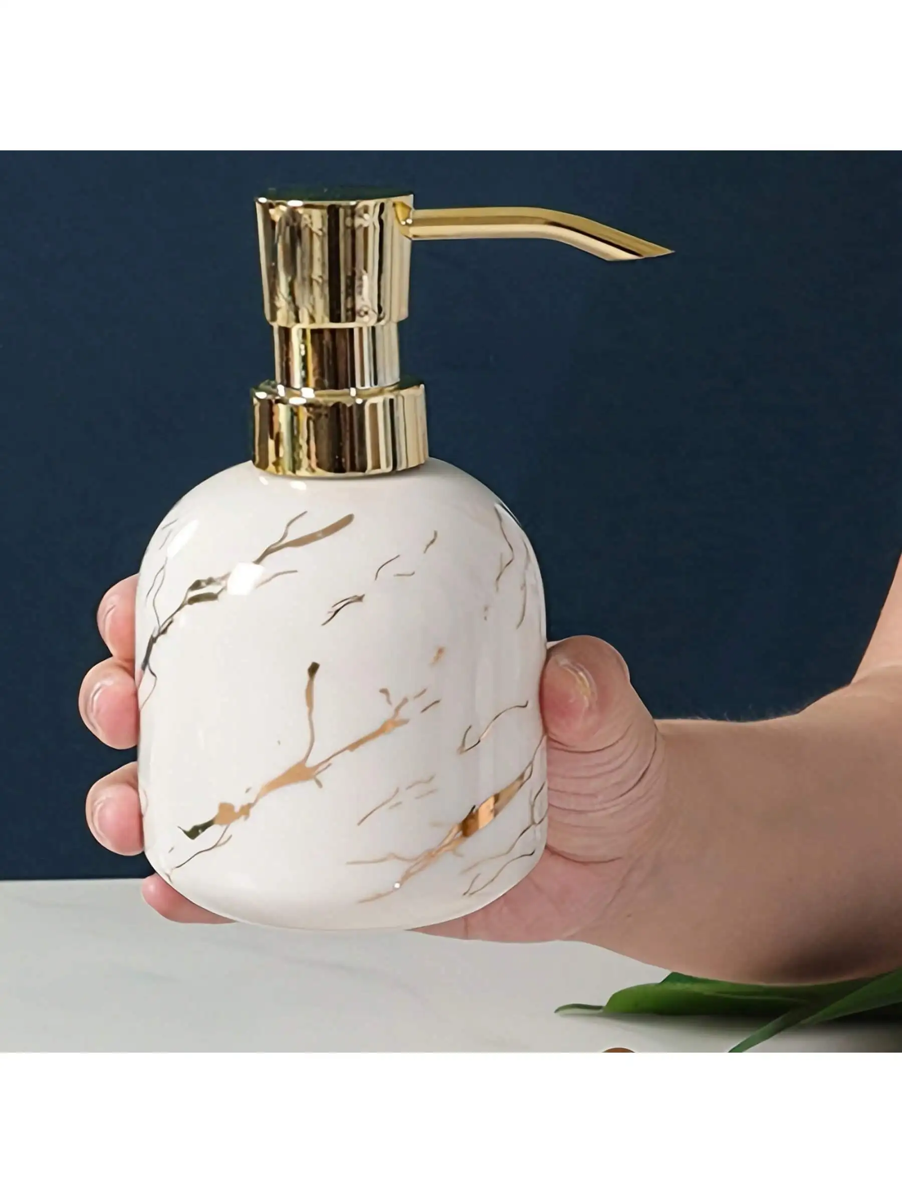 Marbled Textured Ceramic Soap Dispenser, Countertop Lotion Bottle With Pump, Bathroom Hand Soap Dispenser