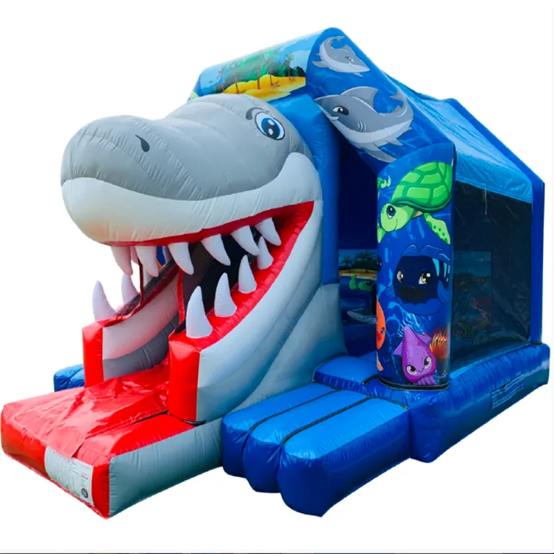 3D Shark inflatable slide bounce combo