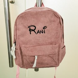 Boys Girls Corduroy Backpack  Custom Name School Backpacks for Teenage School Bag Embroidered Name Travel Bags Shoulder Bags