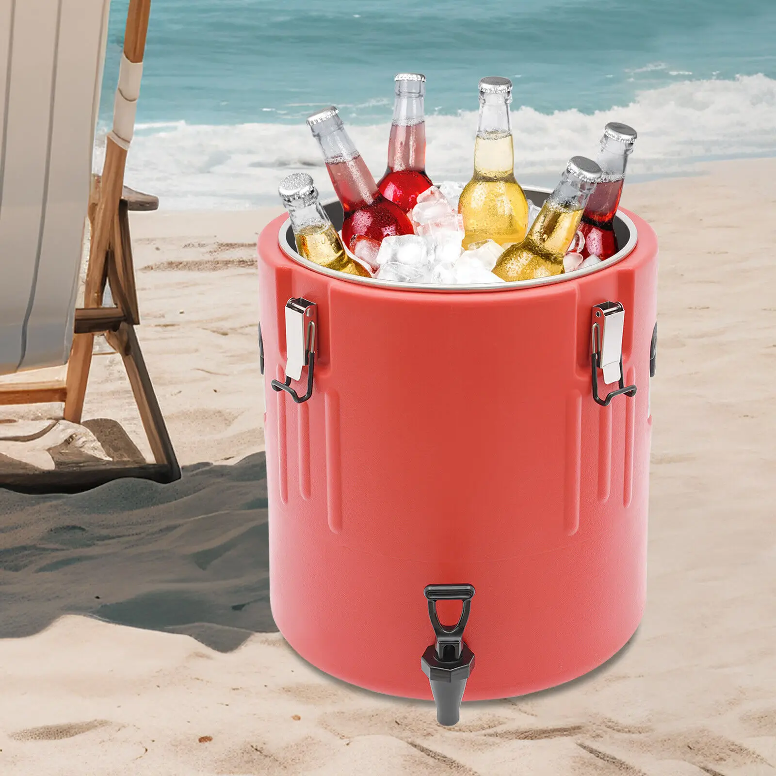 Refrigerador de bebidas comercial vermelho 40L (10,5 gal) - Recipiente de bebidas isolado com tampa para eventos ao ar livre