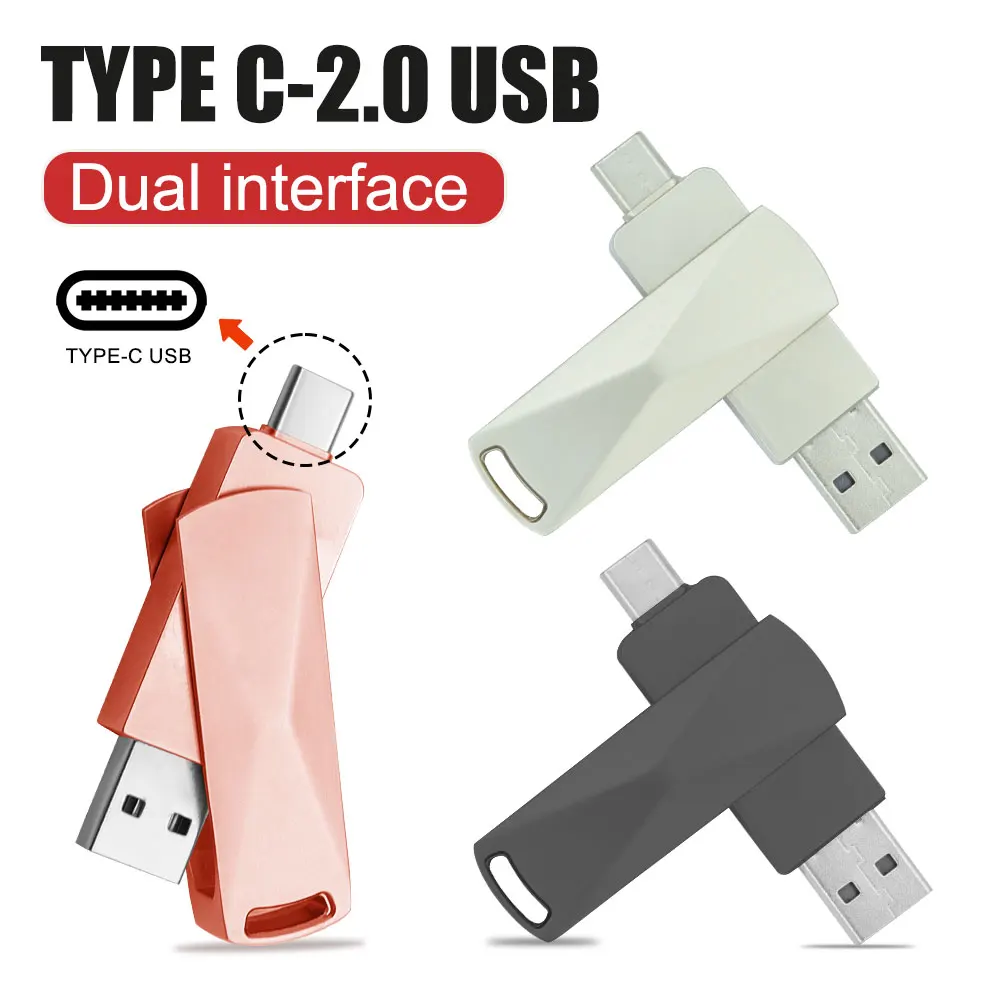 Type-C 2IN1 USB Dual Interface 32gb 64gb 128gb OTG Usb2.0 Flash Drive 16gb 8gb 4gb Memory Stick Pendrive High Speed Transmission