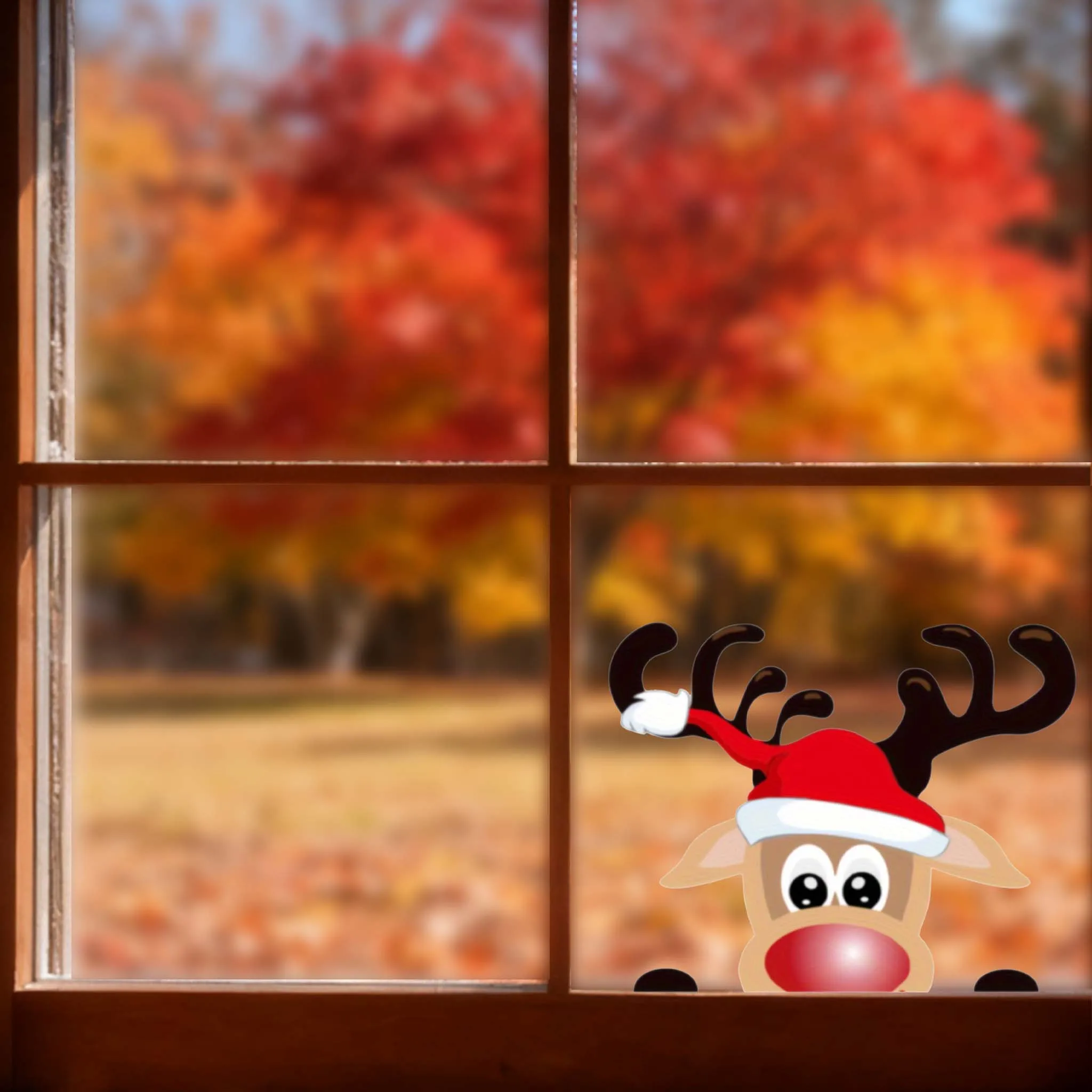1PC adesivi autoadesivi in vetro per finestra con renna natalizia per frigorifero da parete per auto, decorazione domestica impermeabile per cartoni animati