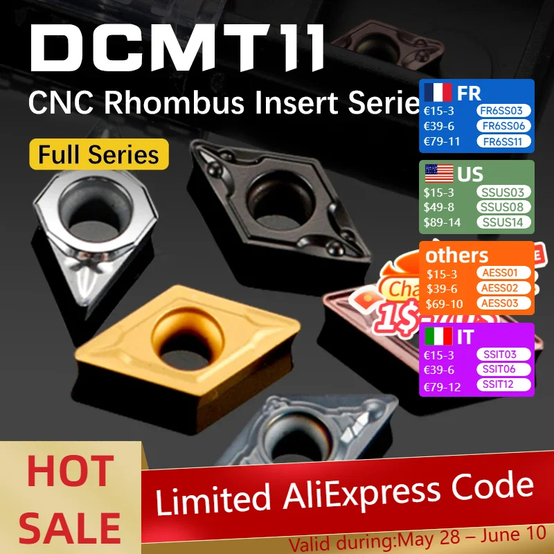 10pcs DCMT11 Carbide Insert DCMT11T304 DCMT11T308 External Turning Tool Diamond DCMT CNC Blade Cutter Lathe For SDJCR/L