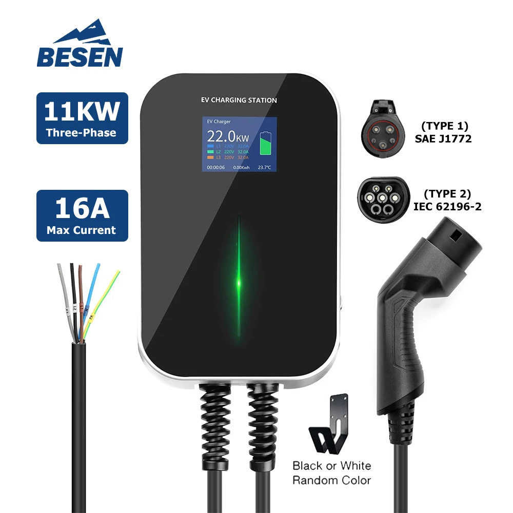 16A 11kw 3-Phase Indoor EV Wallbox With New Type 2 Plug Tesla Interface Standard