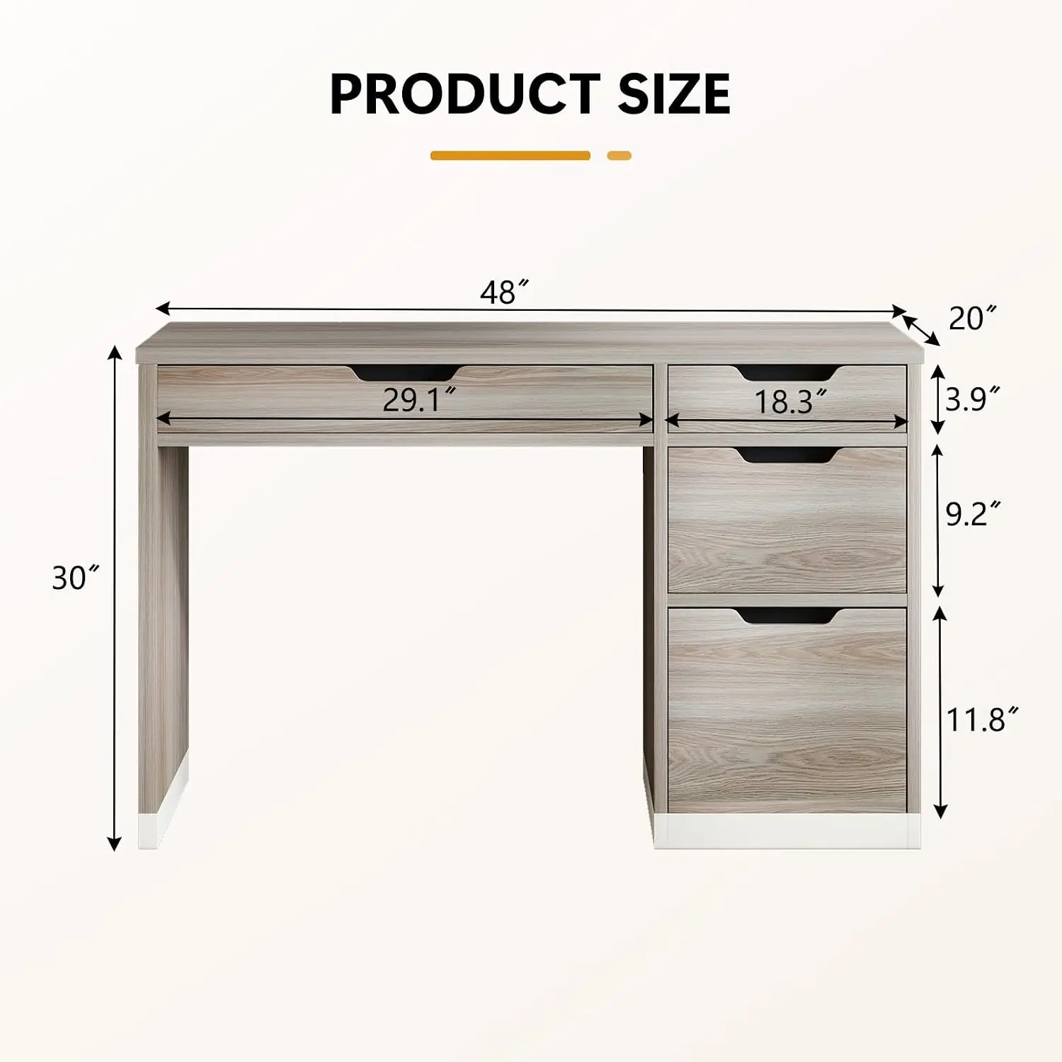 48 Inch Computer Desk with 4 Drawers, Natural Oak