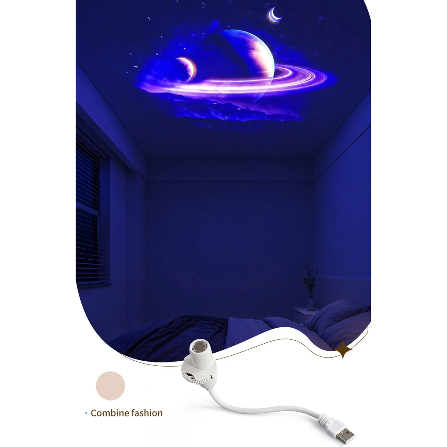 USB-Galaxie-Projektor-Licht 360 °   Einstellbare Ambiente-Sternenprojektionsleuchten Auto-Atmosphärenprojektionslampe Weltraum-Mondnachtlicht