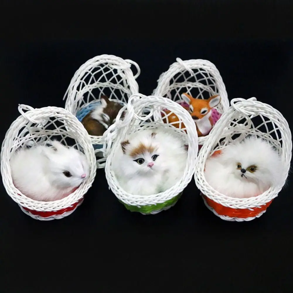 With Hanging Basket Simulation Rabbits Toy Model Figurines Simulation Cat Doll Mini Lifelike Plush Sleeping Cats Toy