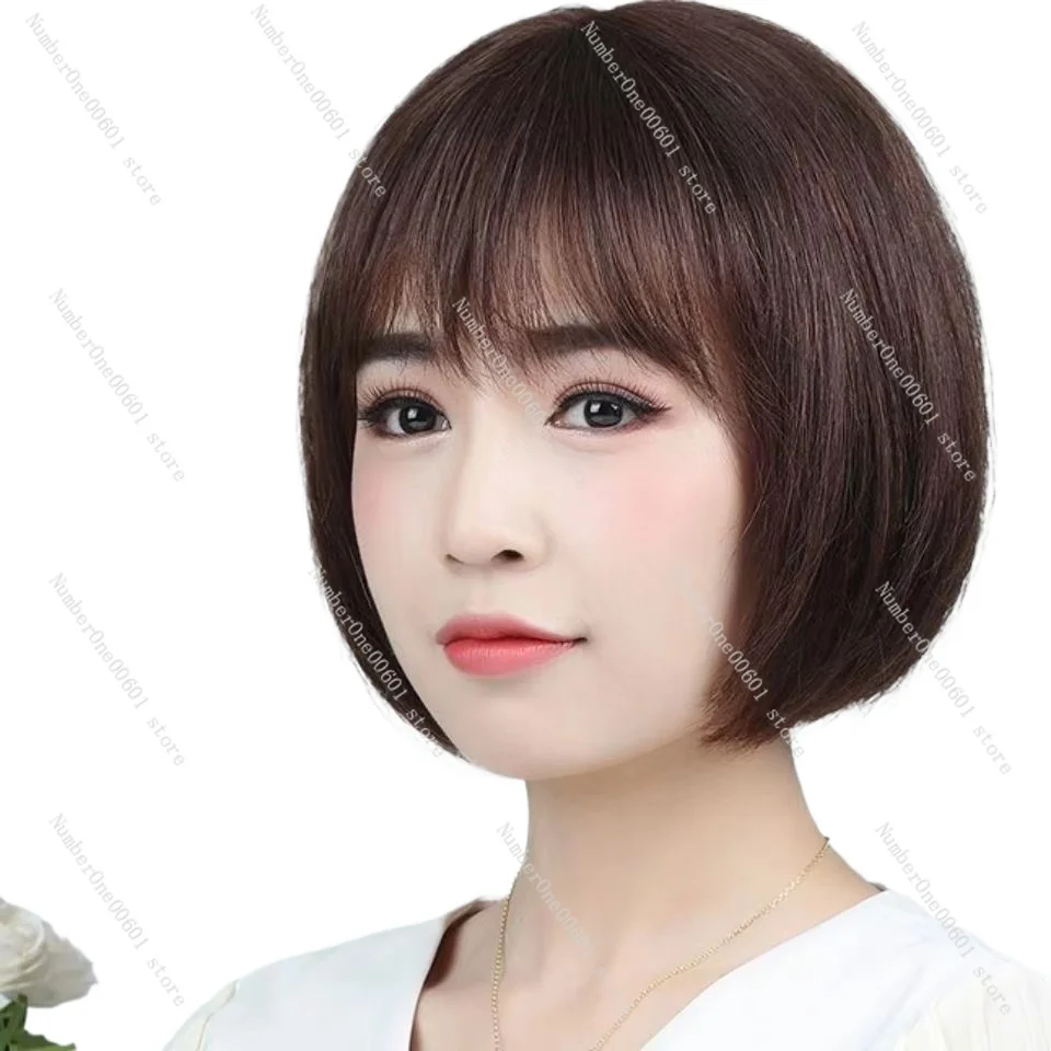 Wig, Female, Air, Bangs, Big Head, Leather, Bobo, Short Hair, Natural Face Trimming, Youthful and Round Face, Bob Hairstyle